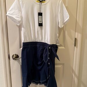 Veronica Beard White and Navy Short Sleeve Dress